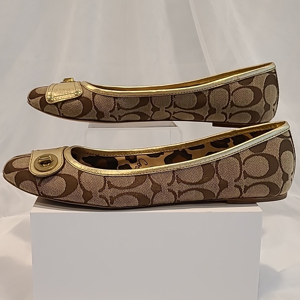 Coach Brown and Gold Ballet Loafer - Picture 3 of 9